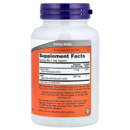 NOW Foods GABA 500 mg – دعم الكولاجين والنوم (100 كبسولة نباتية)