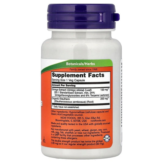 NOW Foods Ginkgo Biloba 120 mg – دعم الذاكرة التخصصي المشرقي (50 كبسولة نباتية)