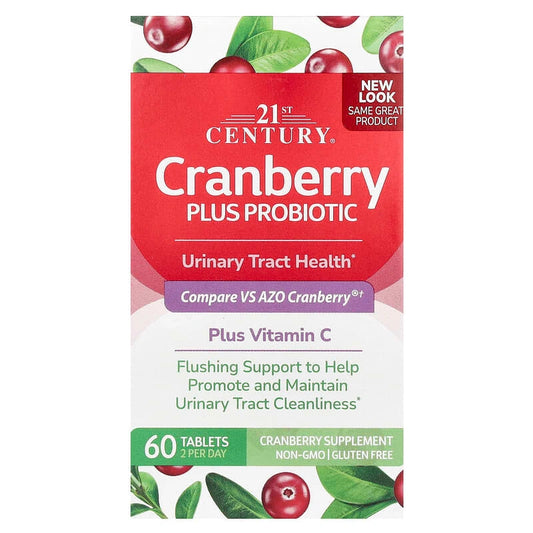 21st Century Cranberry Plus Probiotic + Vitamin C – دعم المسالك البولية (60 قرص) 