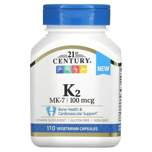 21st Century Vitamin K2 MK-7 100 mcg – دعم العظام والقلب (110 كبسولة نباتية)
