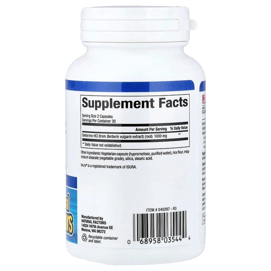 Natural Factors WellBetX Berberine 1000 mg – دعم السكر والمثيل الغذائي (60 كبسولة نباتية)