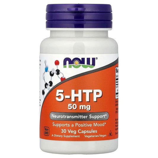 NOW Foods 5-HTP 50 mg – دعم التغذية والنوم والراحة النفسية (30 كبسولة نباتية)