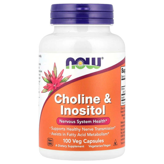 NOW Foods Choline &amp; Inositol – دعم الجهاز العصبي والدماغ (100 كبسولة نباتية)