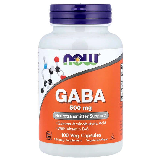 NOW Foods GABA 500 mg – دعم الكولاجين والنوم (100 كبسولة نباتية)