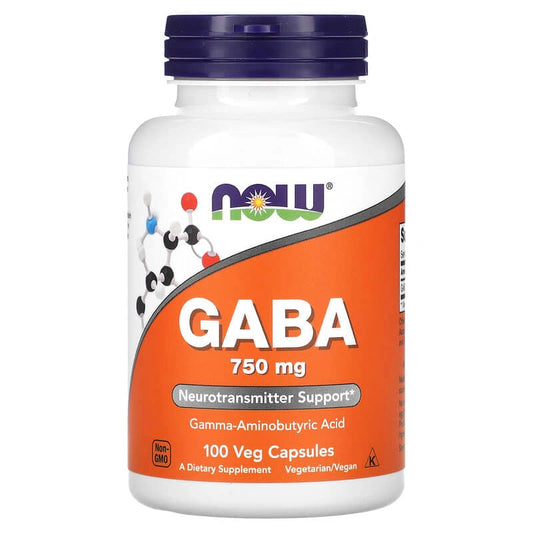 NOW Foods GABA 750 mg – دعم المكونات المتعددة والنوم (100 كبسولة نباتية)