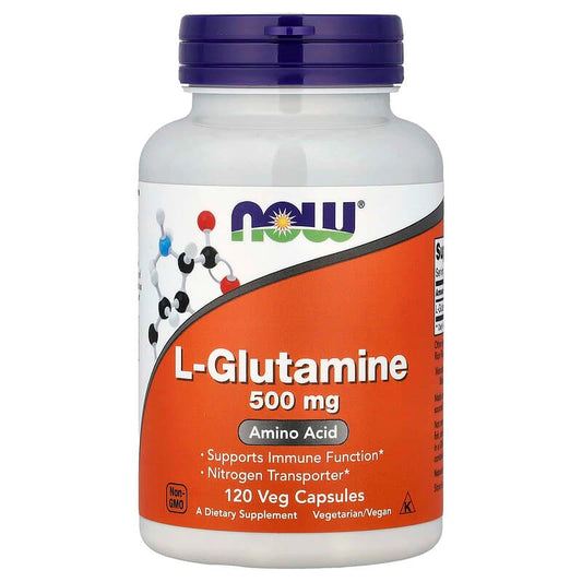 NOW L-Glutamine 500 mg – دعم الخبراء والتعافي الصدري (120 كبسولة نباتية)
